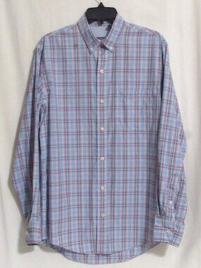 Men's IZOD Shades of Blue & Red Plaid Cotton/Poly L/S Button Down Shirt S